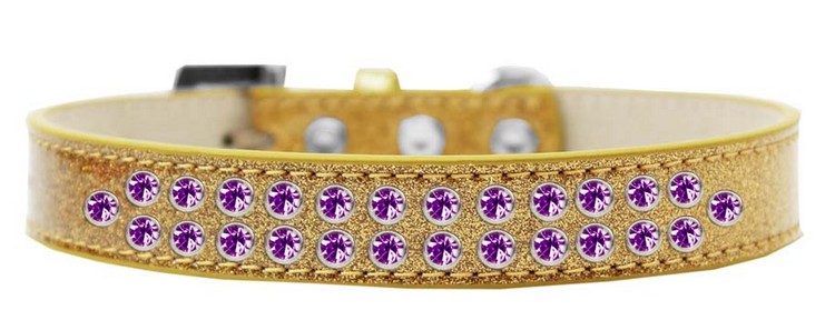 Two Row Purple Crystal Size 12 Gold Ice Cream Dog Collar